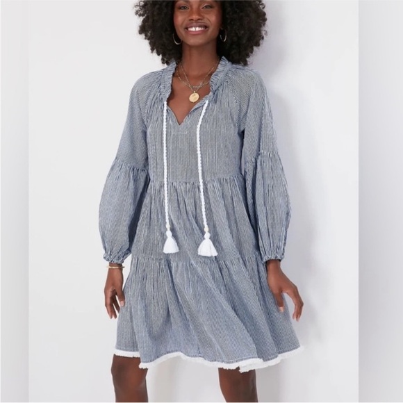 Tuckernuck nautical navy white striped tassel coverup dress small - Picture 14 of 15